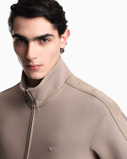 Full-zip sweatshirt in double jersey with micro-eagle band