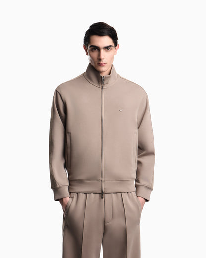 Full-zip sweatshirt in double jersey with micro-eagle band