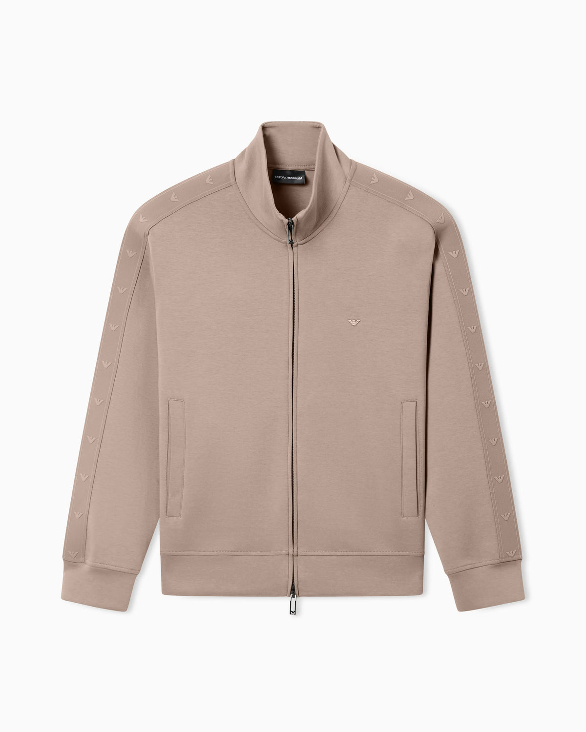Full-zip sweatshirt in double jersey with micro-eagle band