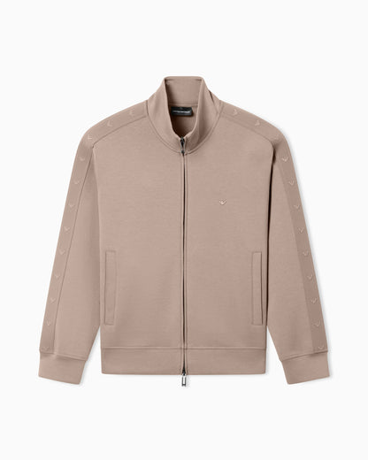 Full-zip sweatshirt in double jersey with micro-eagle band