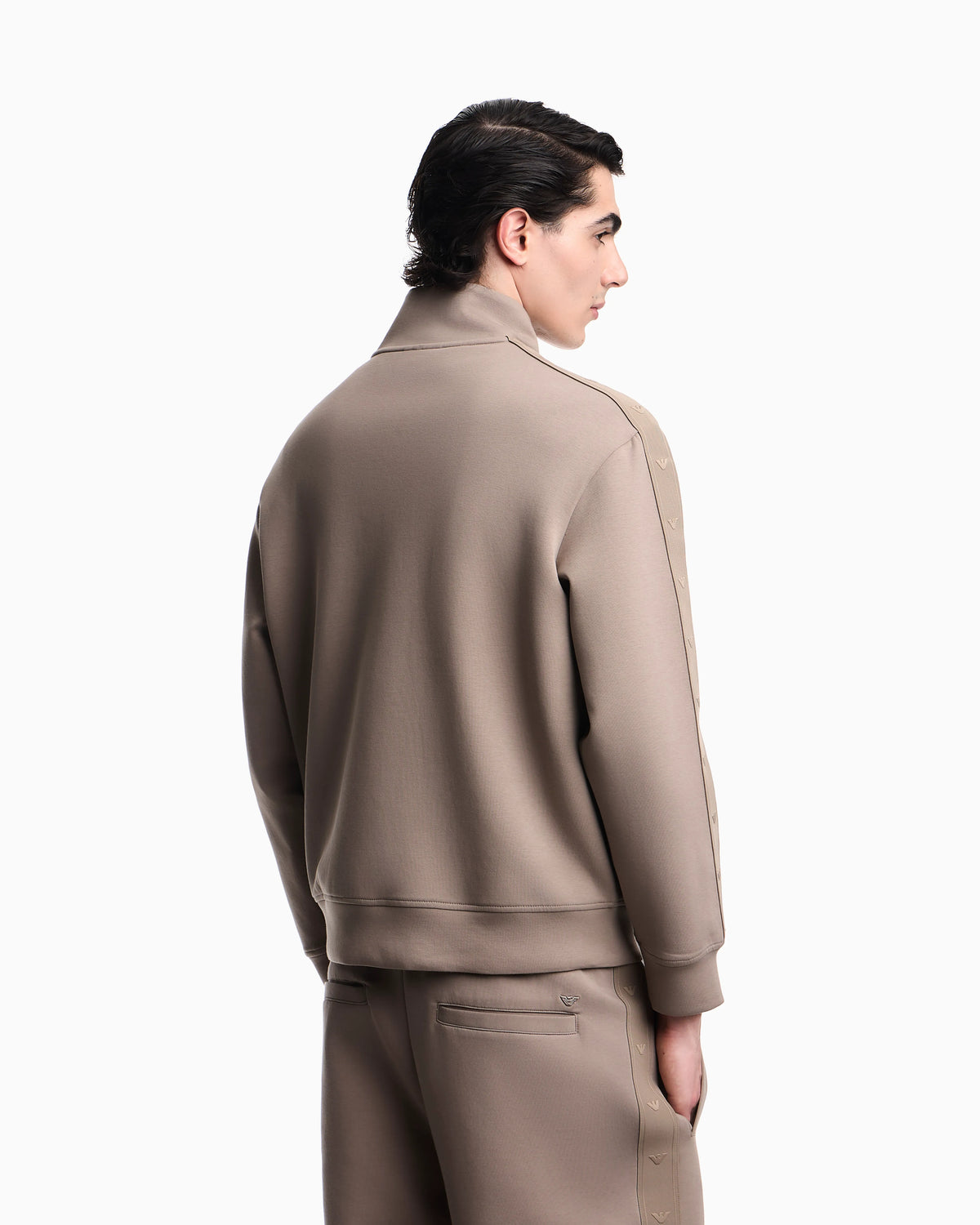 Full-zip sweatshirt in double jersey with micro-eagle band