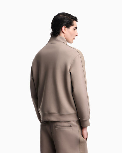 Full-zip sweatshirt in double jersey with micro-eagle band
