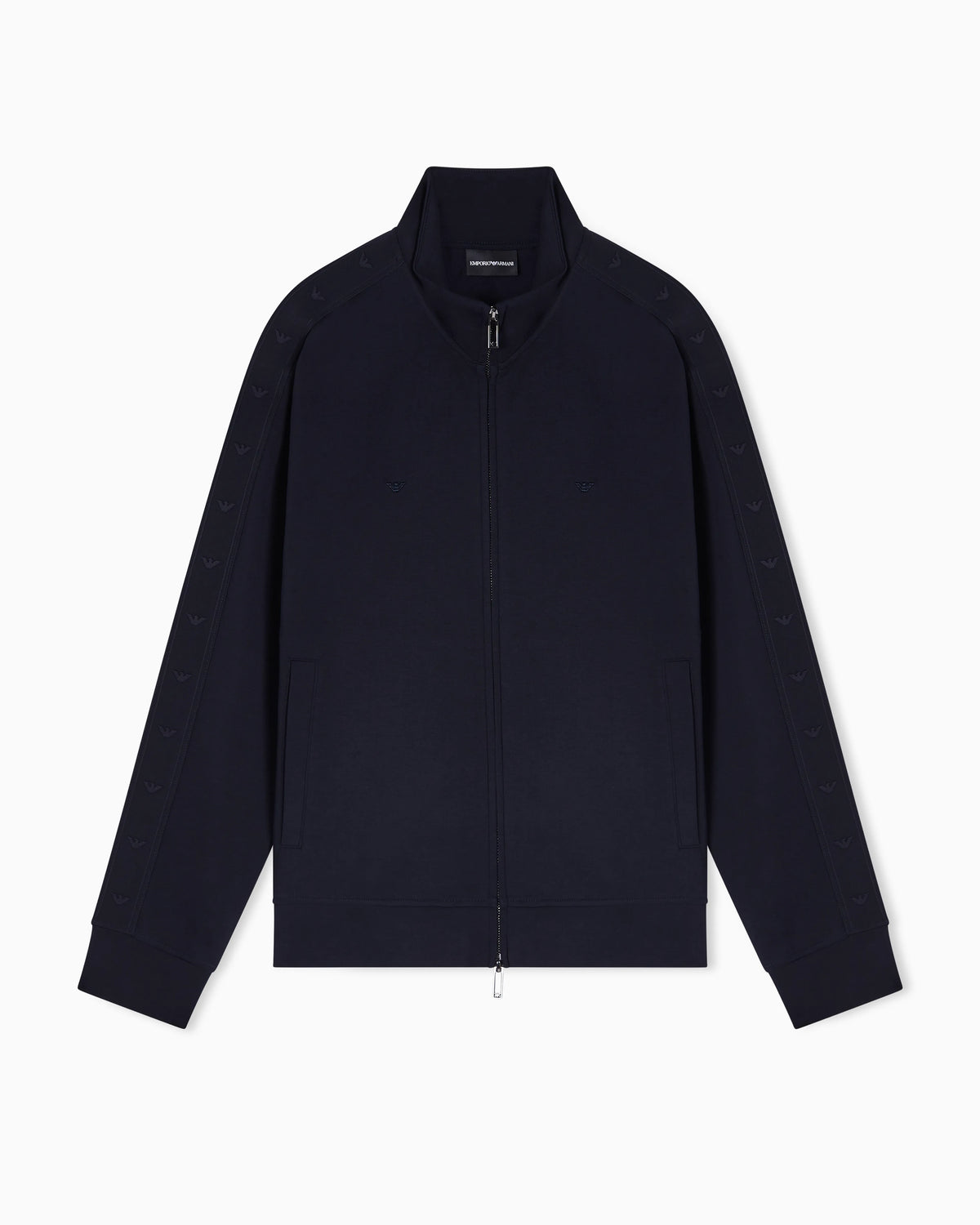 Full-zip sweatshirt in double jersey with micro-eagle band