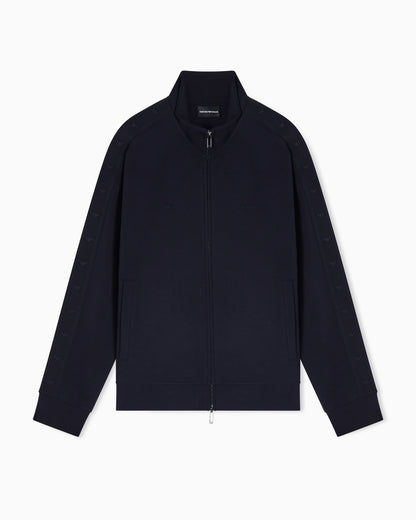 Full-zip sweatshirt in double jersey with micro-eagle band