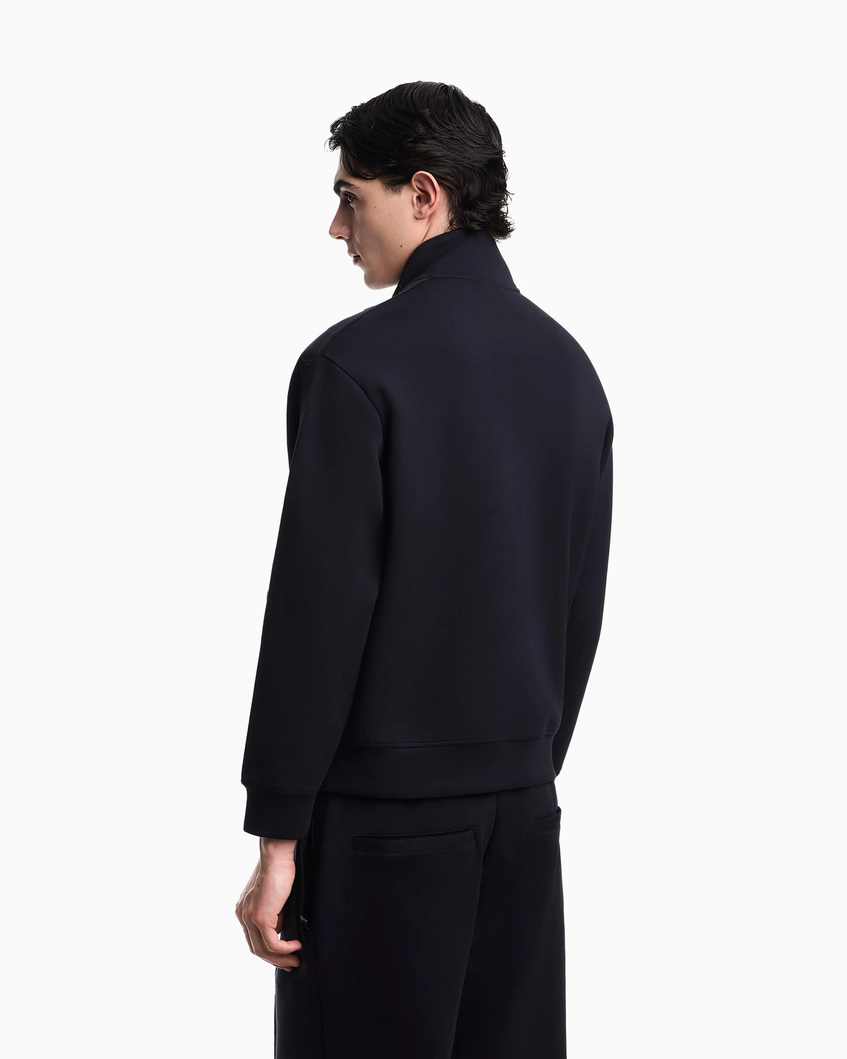 Full-zip sweatshirt in double jersey with micro-eagle band