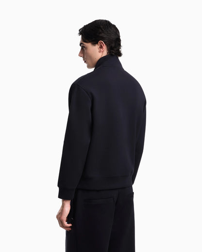Full-zip sweatshirt in double jersey with micro-eagle band