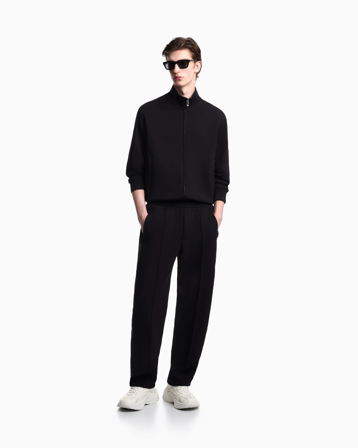 Double-jersey trousers with micro eagle logo band