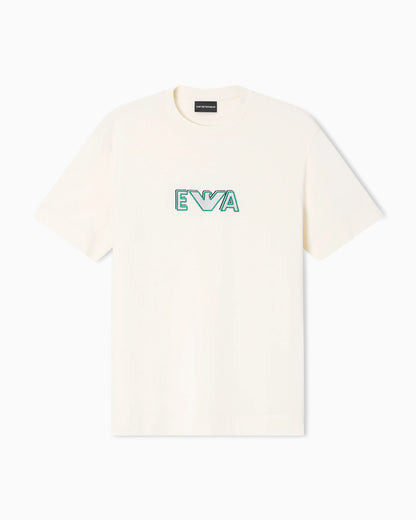 Heavy jersey T-shirt with metal logo embroidery