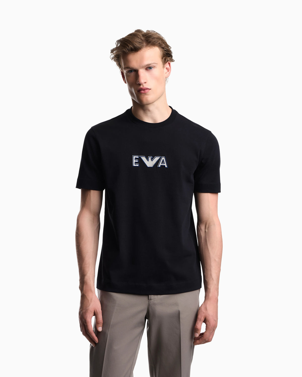 Heavy jersey T-shirt with metal logo embroidery