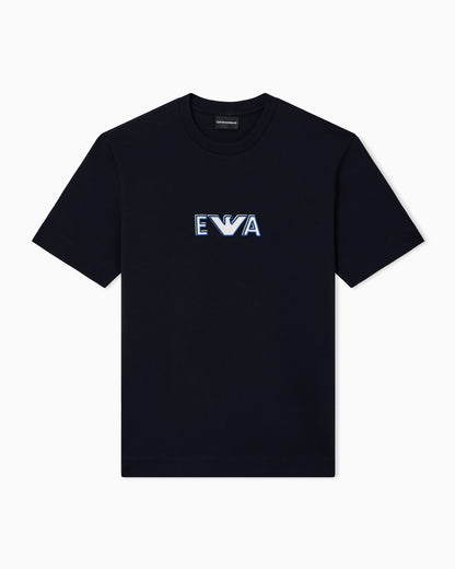Heavy jersey T-shirt with metal logo embroidery