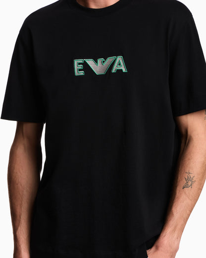 Heavy jersey T-shirt with metal logo embroidery