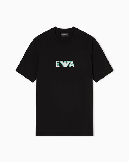 Heavy jersey T-shirt with metal logo embroidery