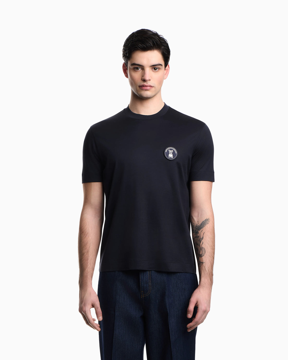 Lyocell-blend jersey T-shirt with French bulldog patch