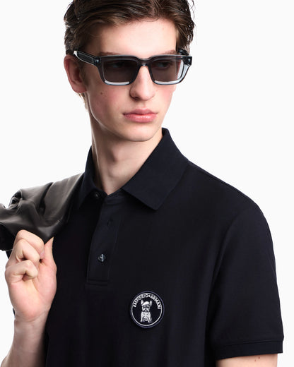 Piqué polo shirt with French bulldog patch