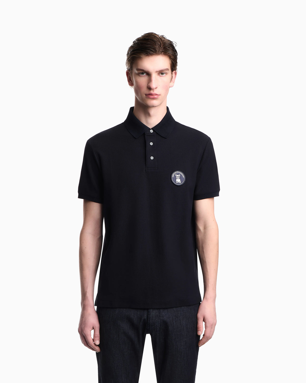 Piqué polo shirt with French bulldog patch