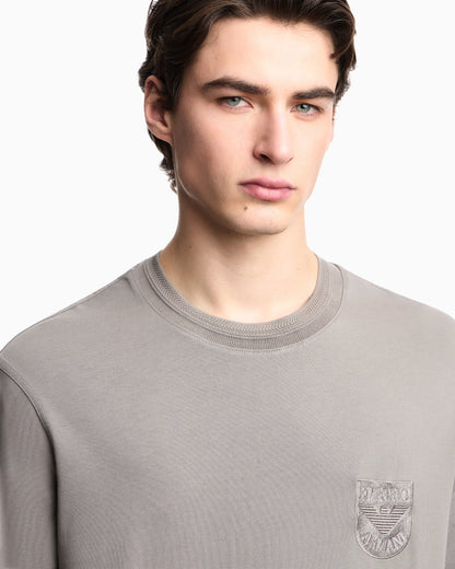 Heavy jersey T-shirt with shield embroidery