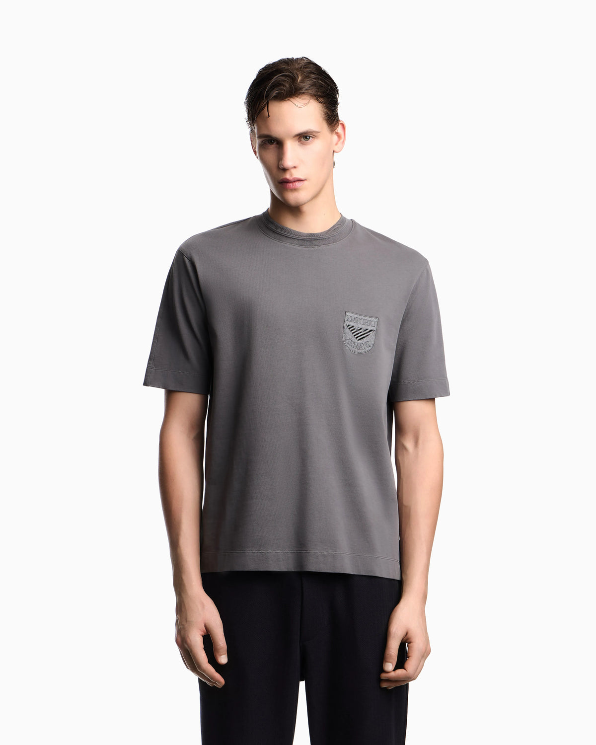 Heavy jersey T-shirt with shield embroidery