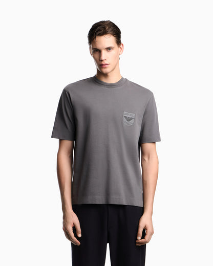 Heavy jersey T-shirt with shield embroidery