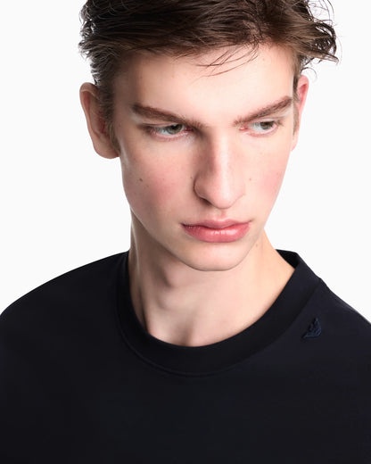 Oversized heavy jersey T-shirt with micro eagle embroidery