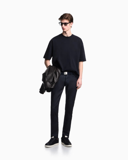 Oversized heavy jersey T-shirt with micro eagle embroidery