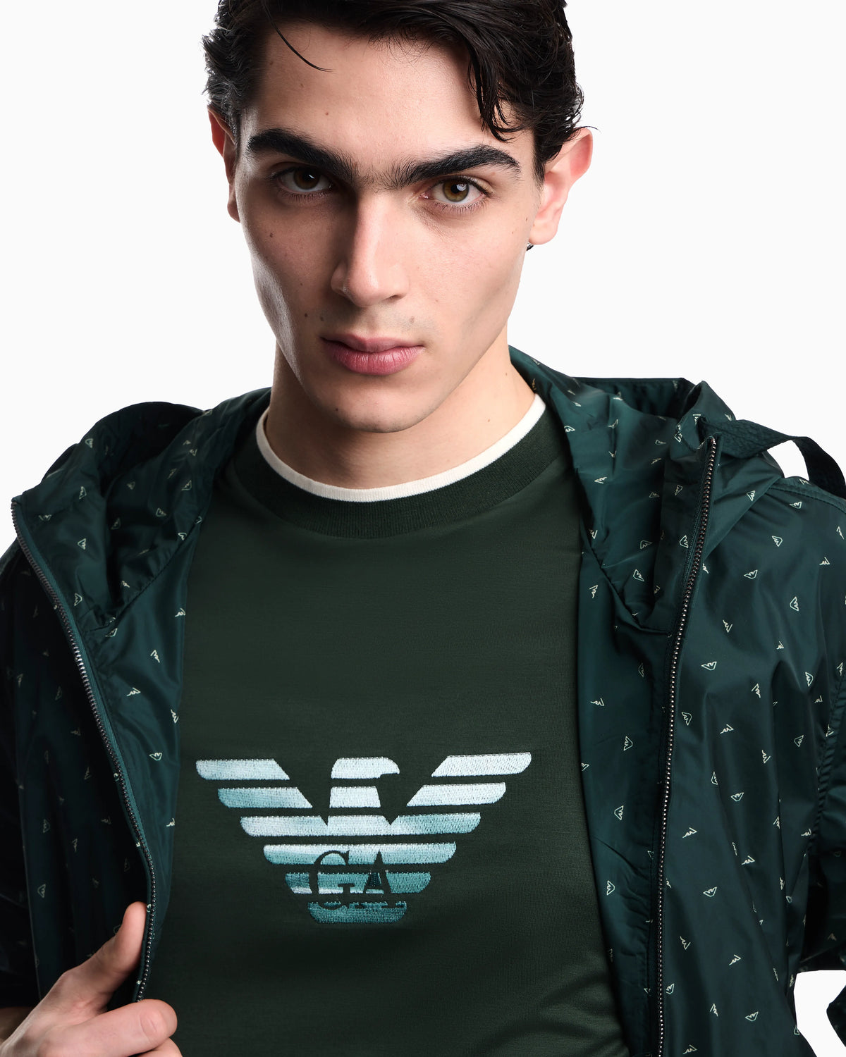 Slim-fit T-shirt in a Lyocell-blend jersey, featuring a gradient eagle embroidery
