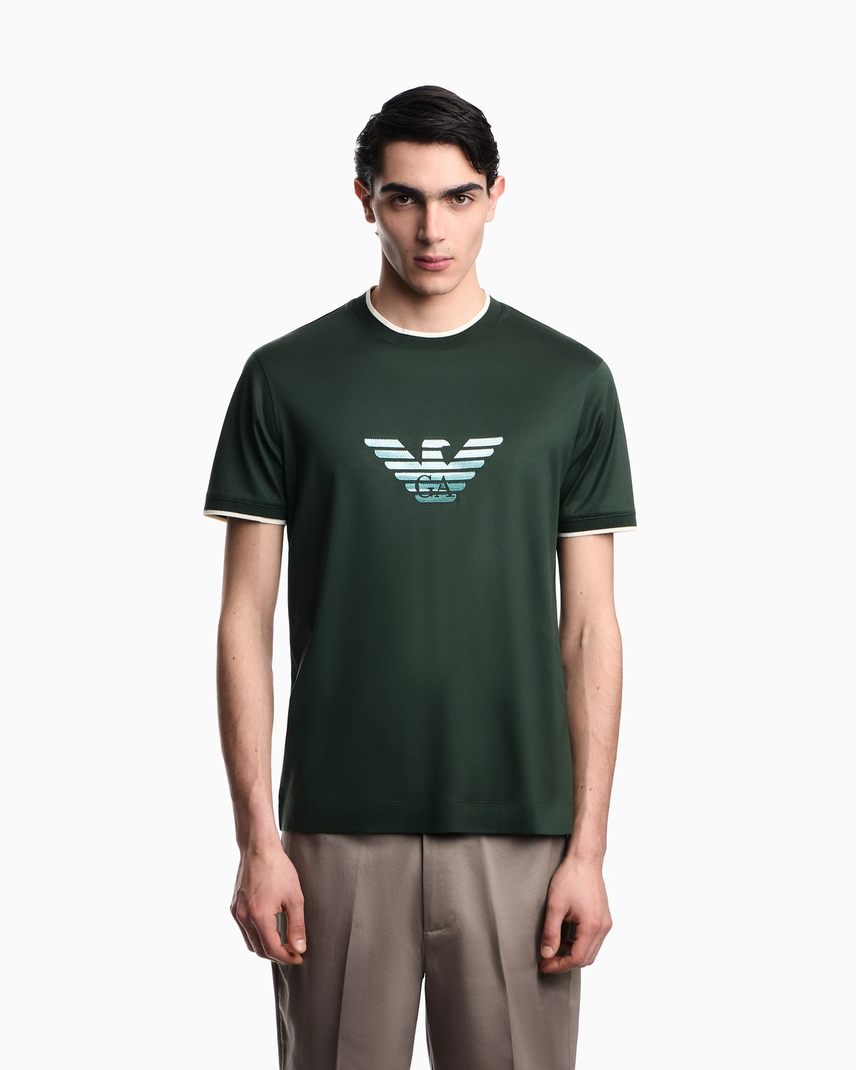 Slim-fit T-shirt in a Lyocell-blend jersey, featuring a gradient eagle embroidery
