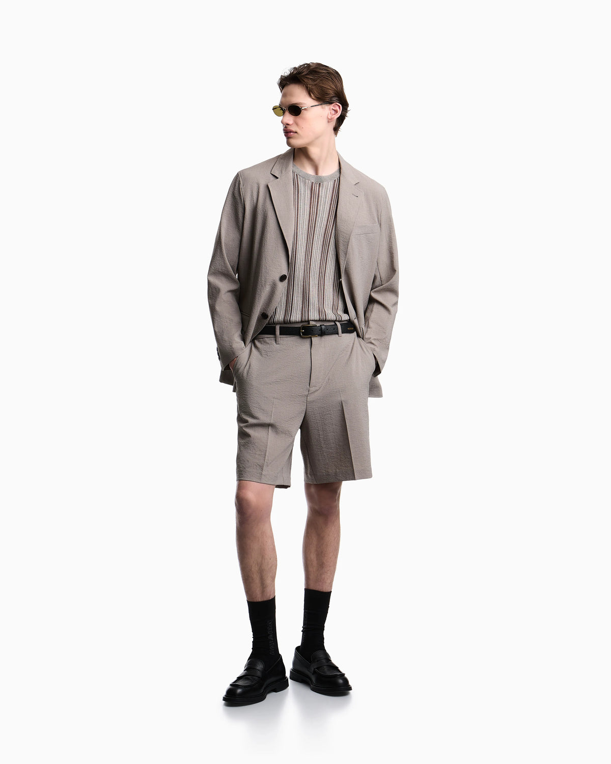Single-breasted jacket in technical seersucker fabric