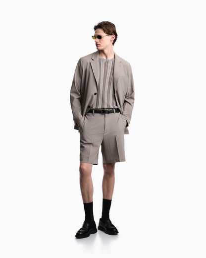 Single-breasted jacket in technical seersucker fabric