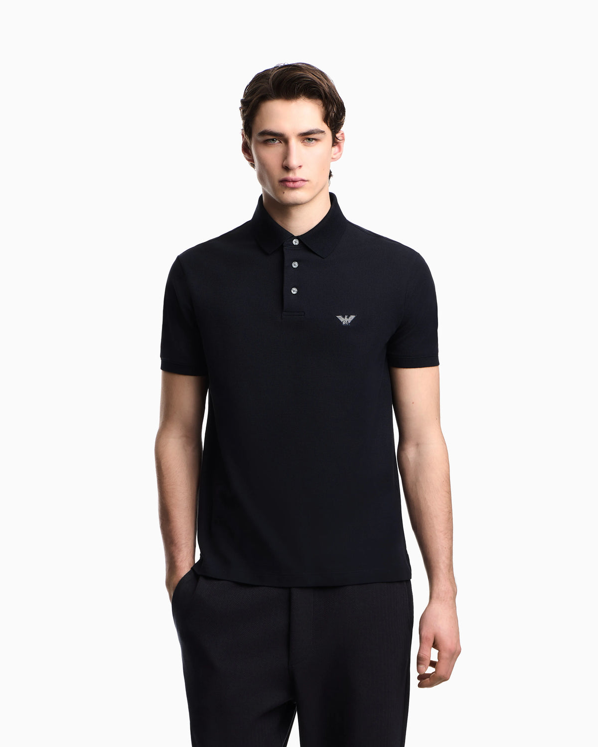 Piqué polo shirt with embroidered eagle