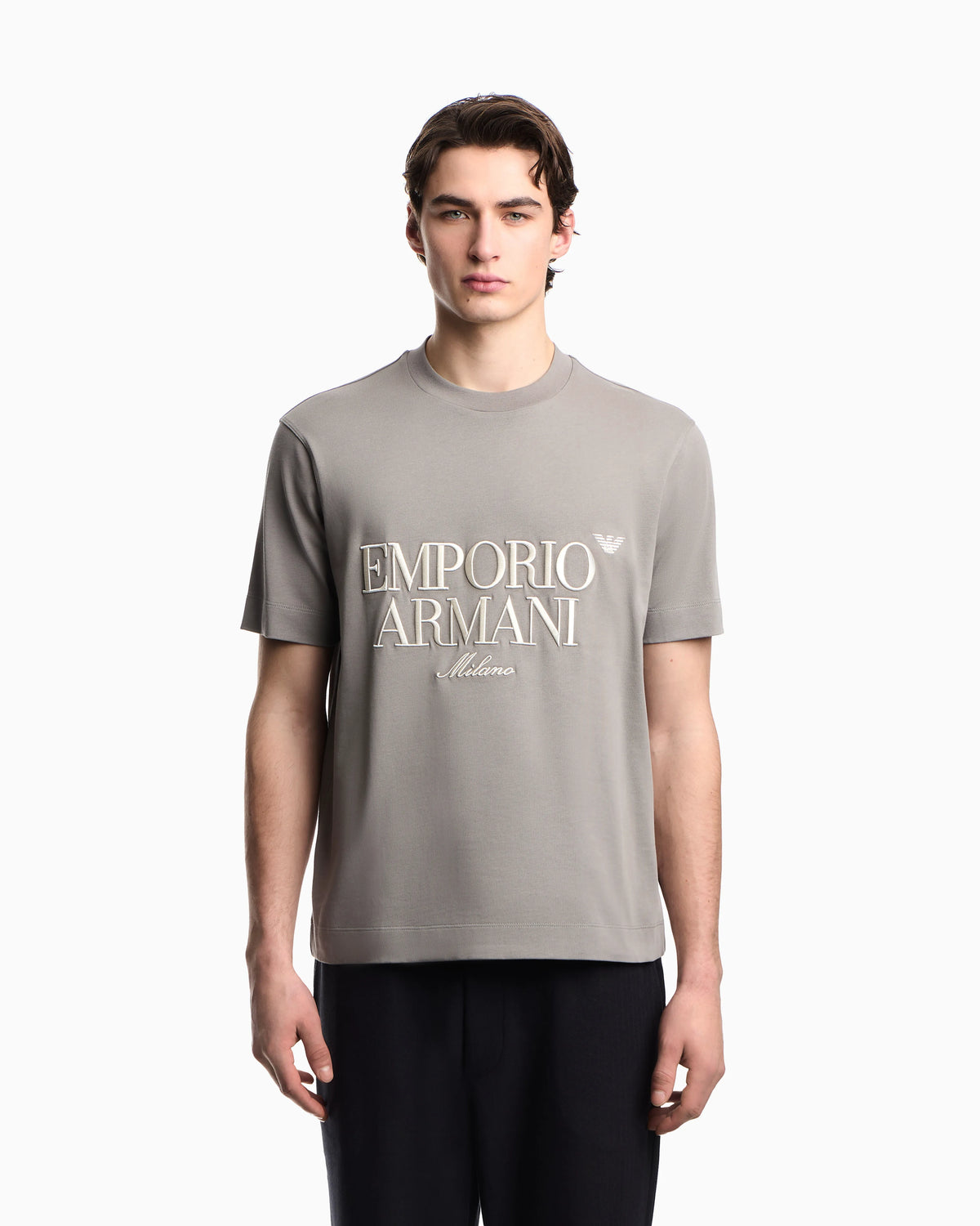 Heavy jersey T-shirt with embossed logo embroidery
