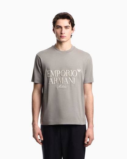 Heavy jersey T-shirt with embossed logo embroidery