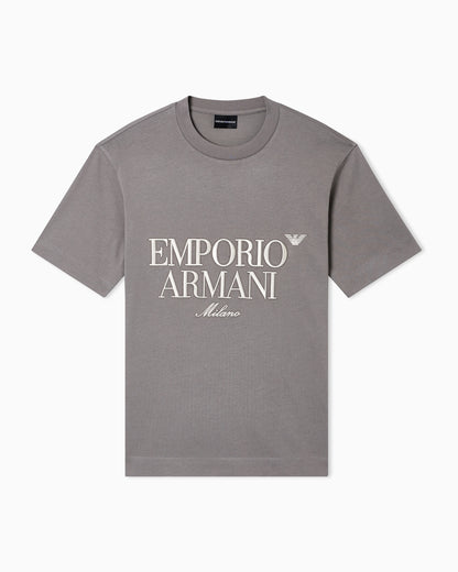 Heavy jersey T-shirt with embossed logo embroidery