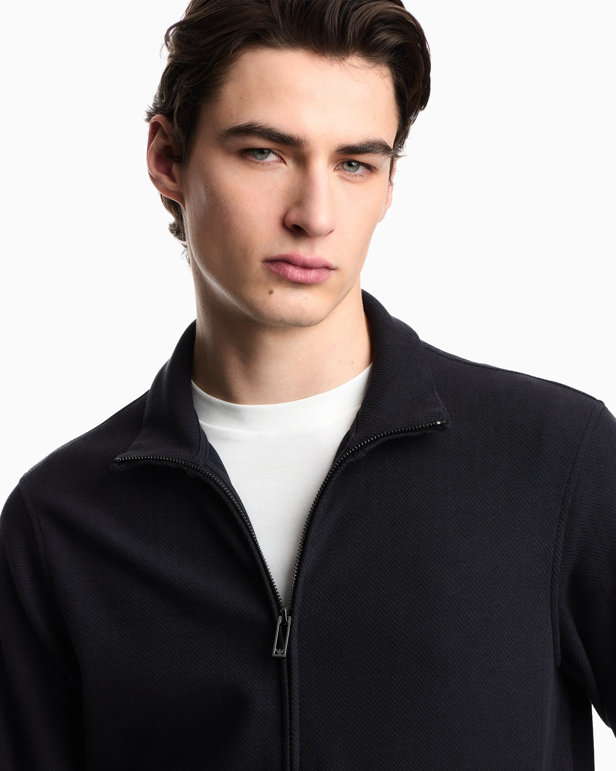 Full-zip sweatshirt in a Lyocell-blend jacquard interlock jersey