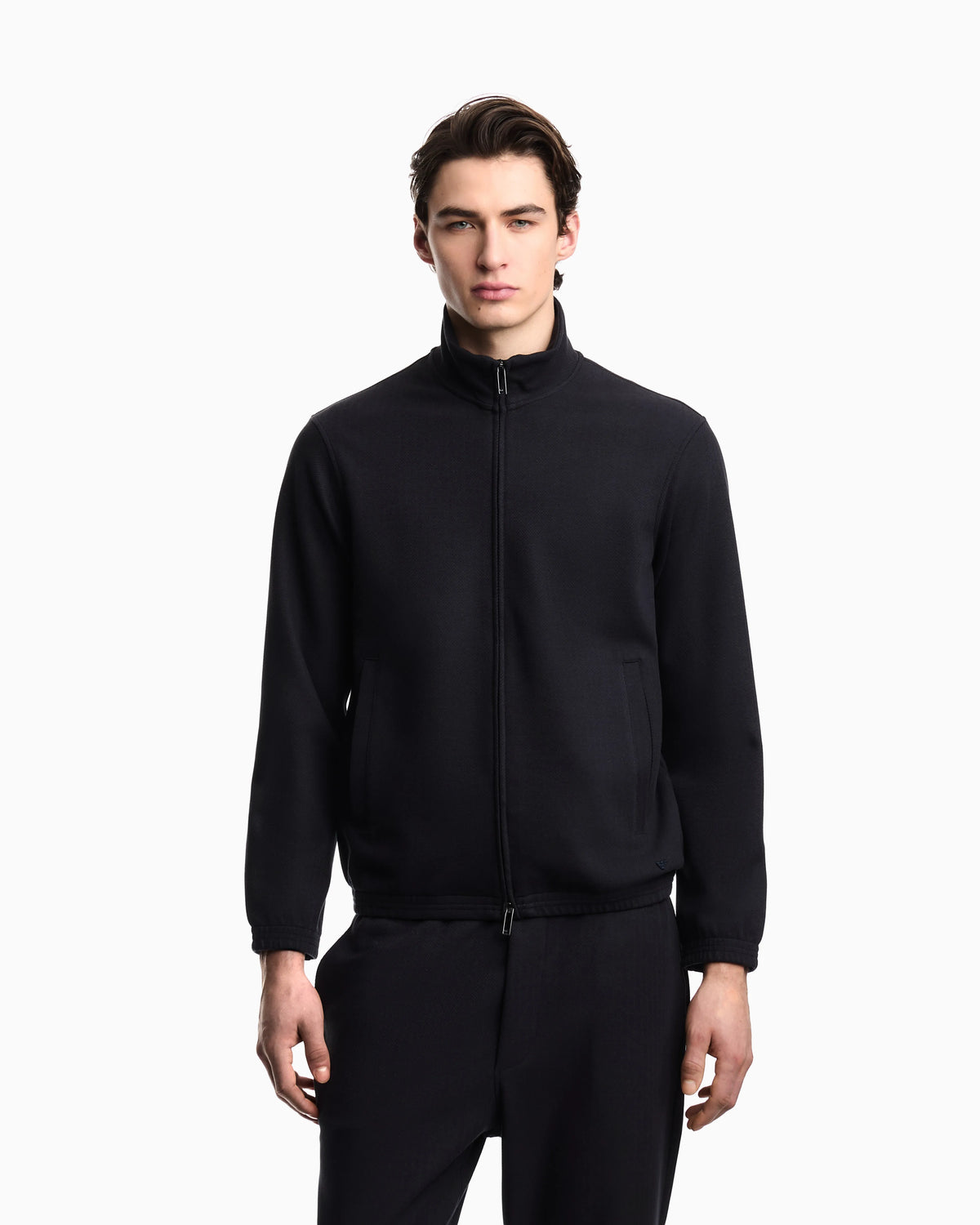 Full-zip sweatshirt in a Lyocell-blend jacquard interlock jersey