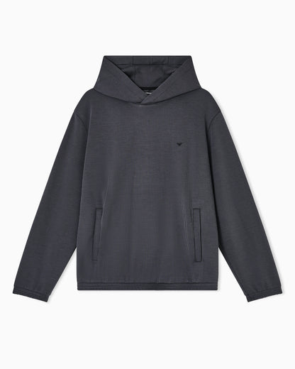 Hooded sweatshirt in plated-effect canneté