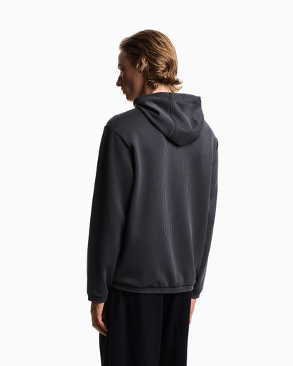 Hooded sweatshirt in plated-effect canneté