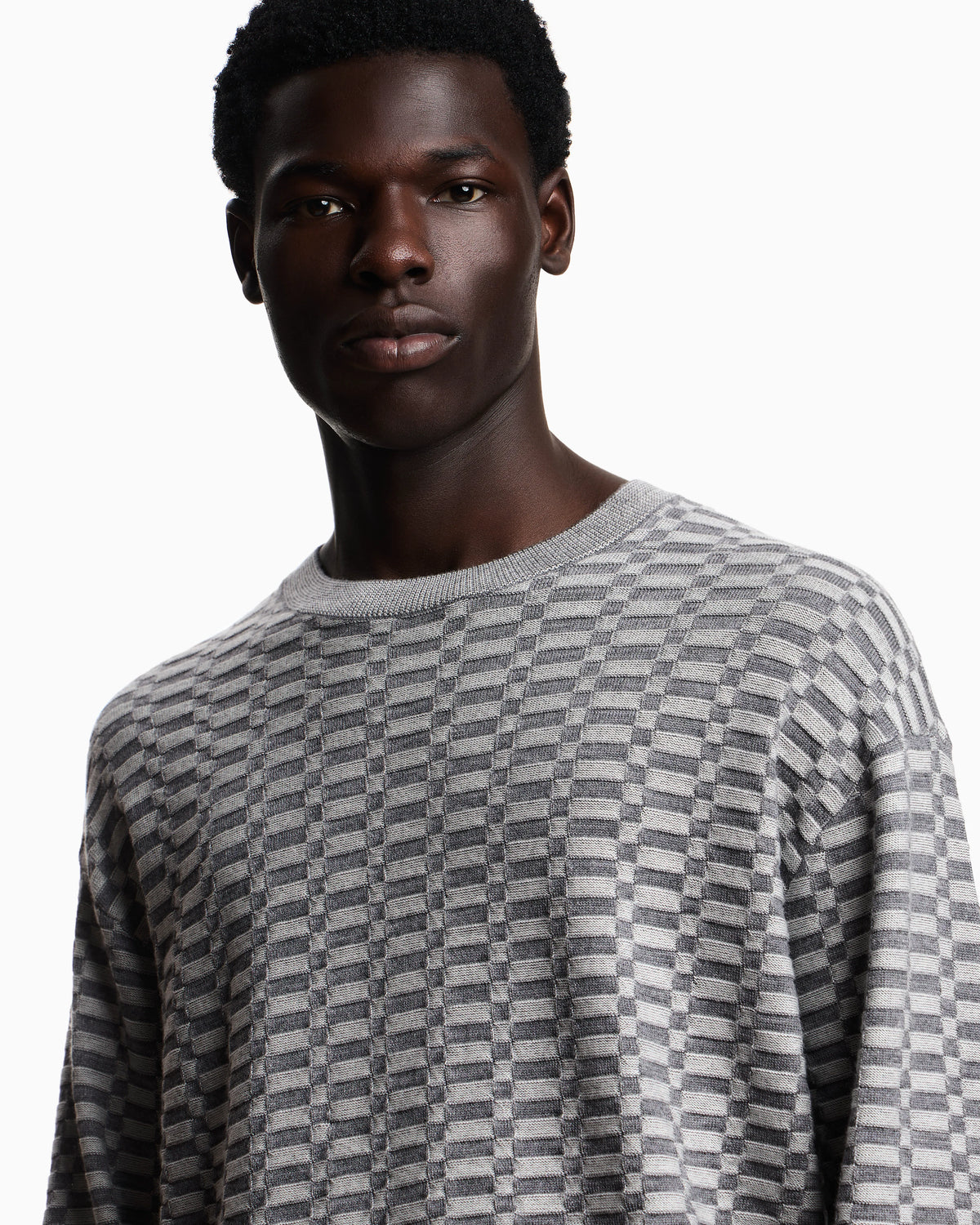 Op-art textured virgin wool jumper