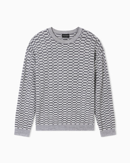 Op-art textured virgin wool jumper