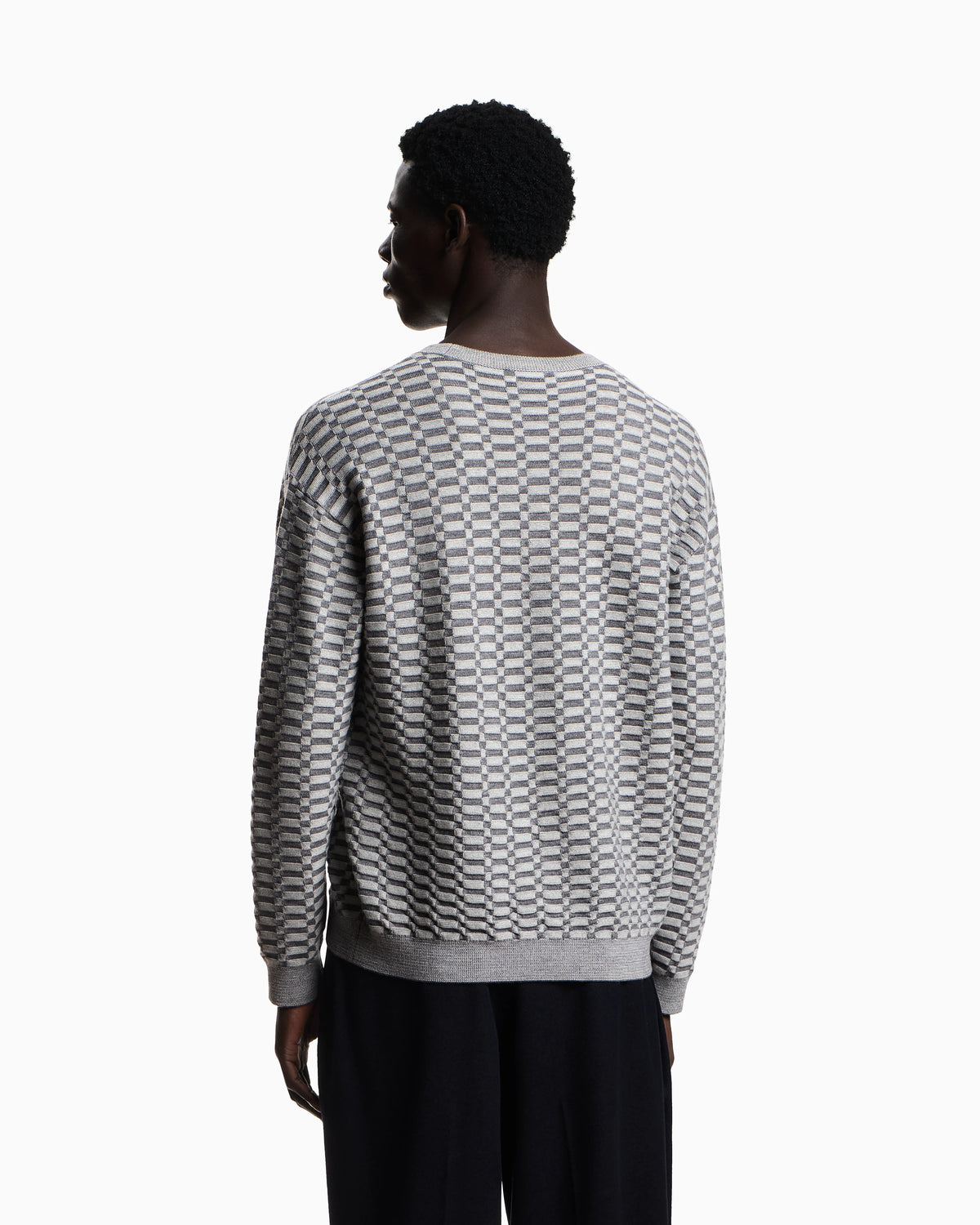 Op-art textured virgin wool jumper