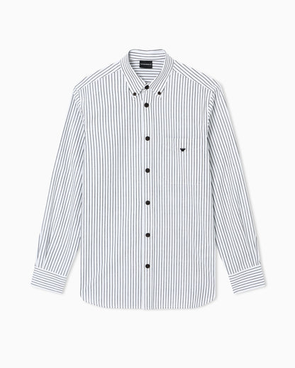 Striped yarn-dyed fabric button-down shirt
