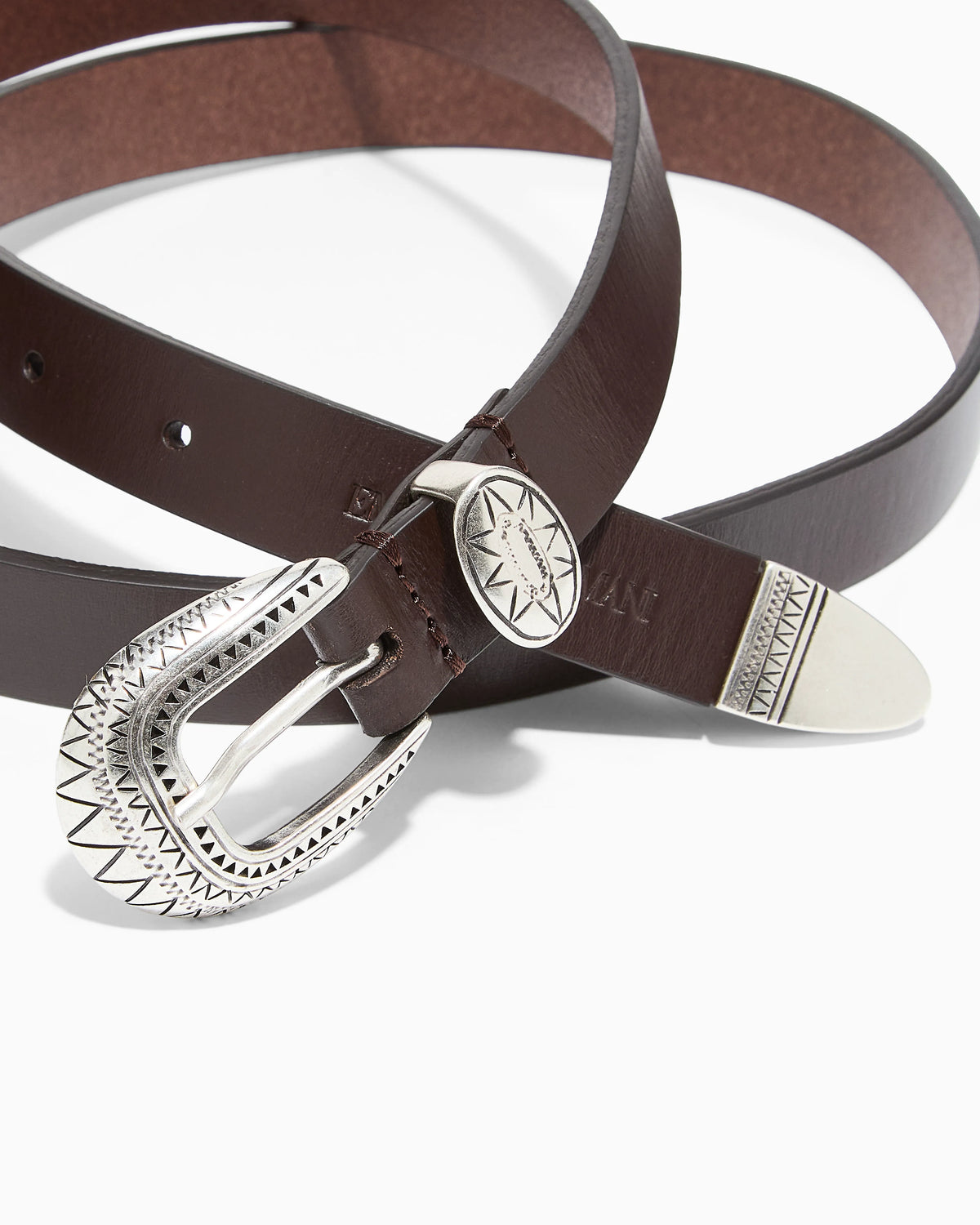 Leather belt with embossed buckle