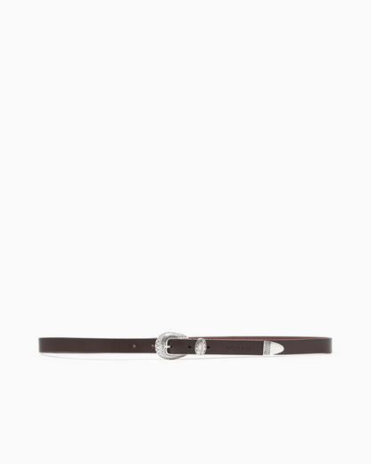 Leather belt with embossed buckle