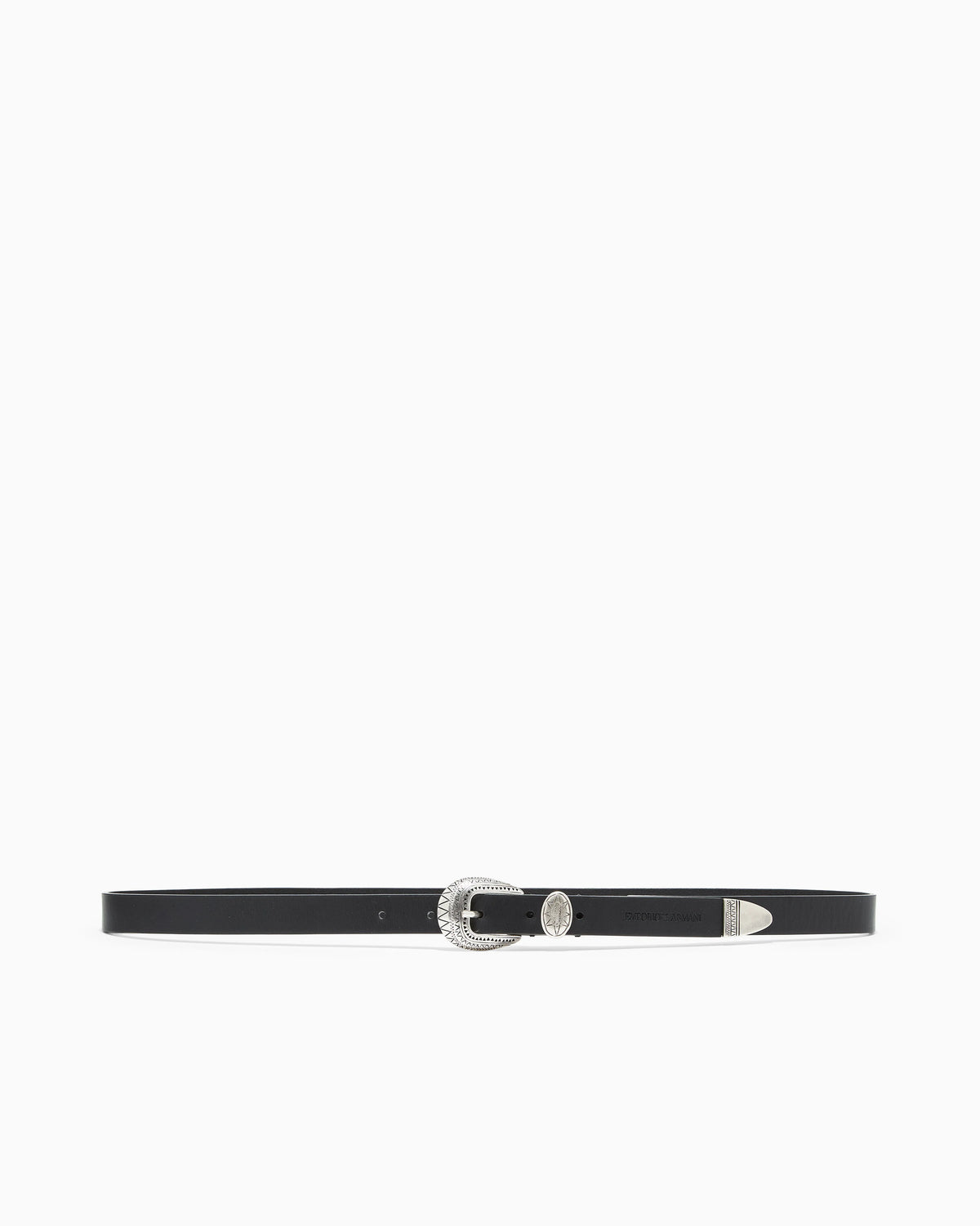 Leather belt with embossed buckle