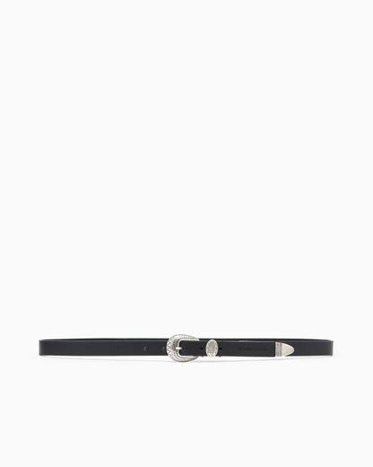 Leather belt with embossed buckle