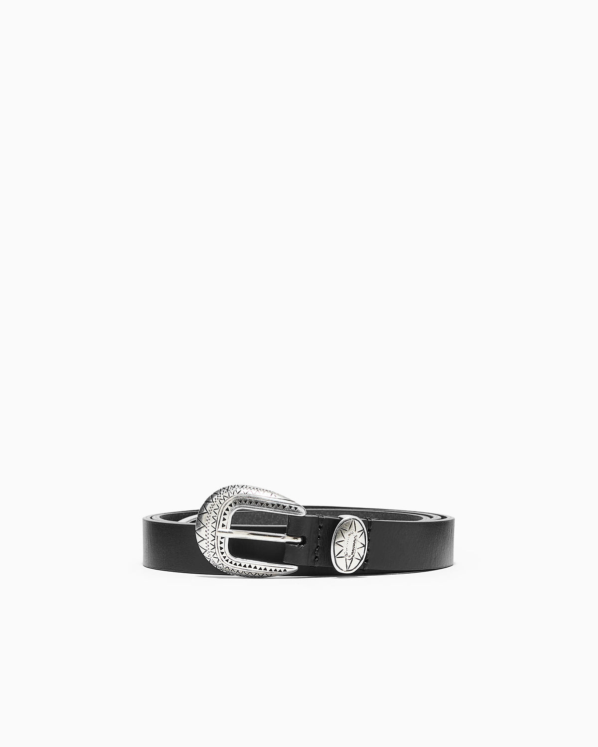 Leather belt with embossed buckle
