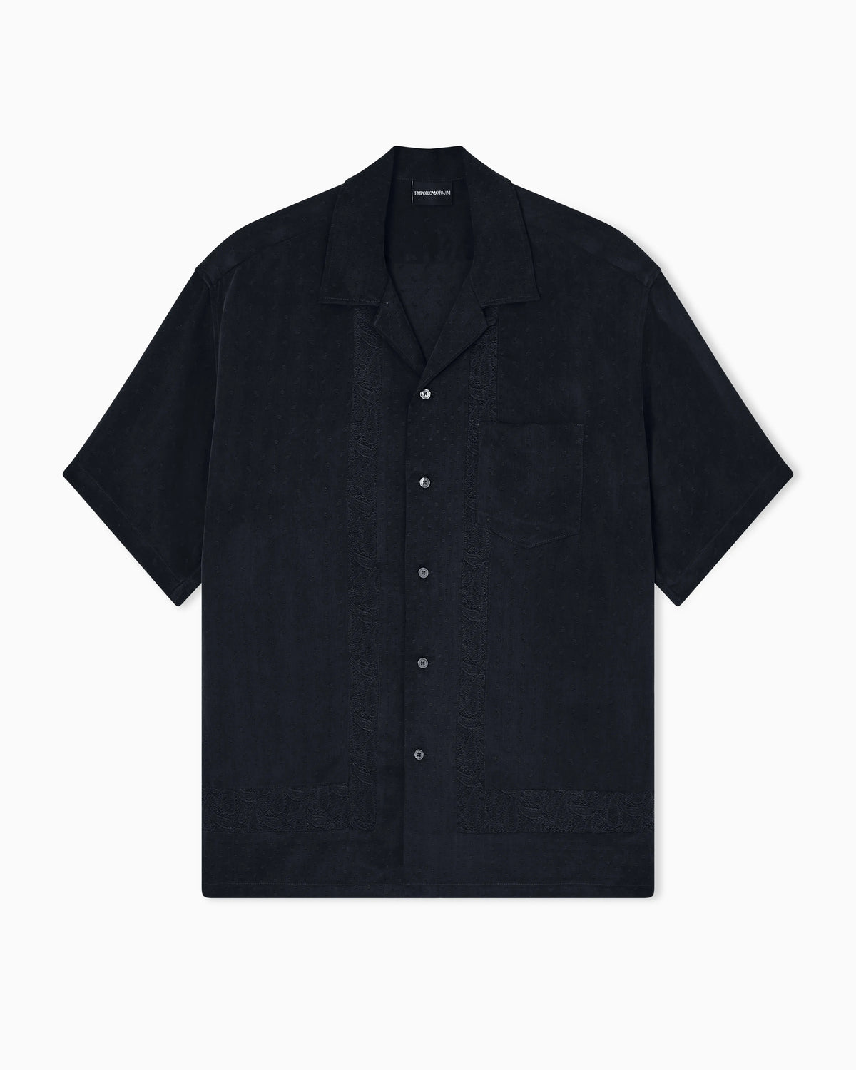 Short-sleeved shirt in cupro blend jacquard with paisley pattern