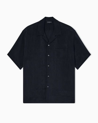 Short-sleeved shirt in cupro blend jacquard with paisley pattern