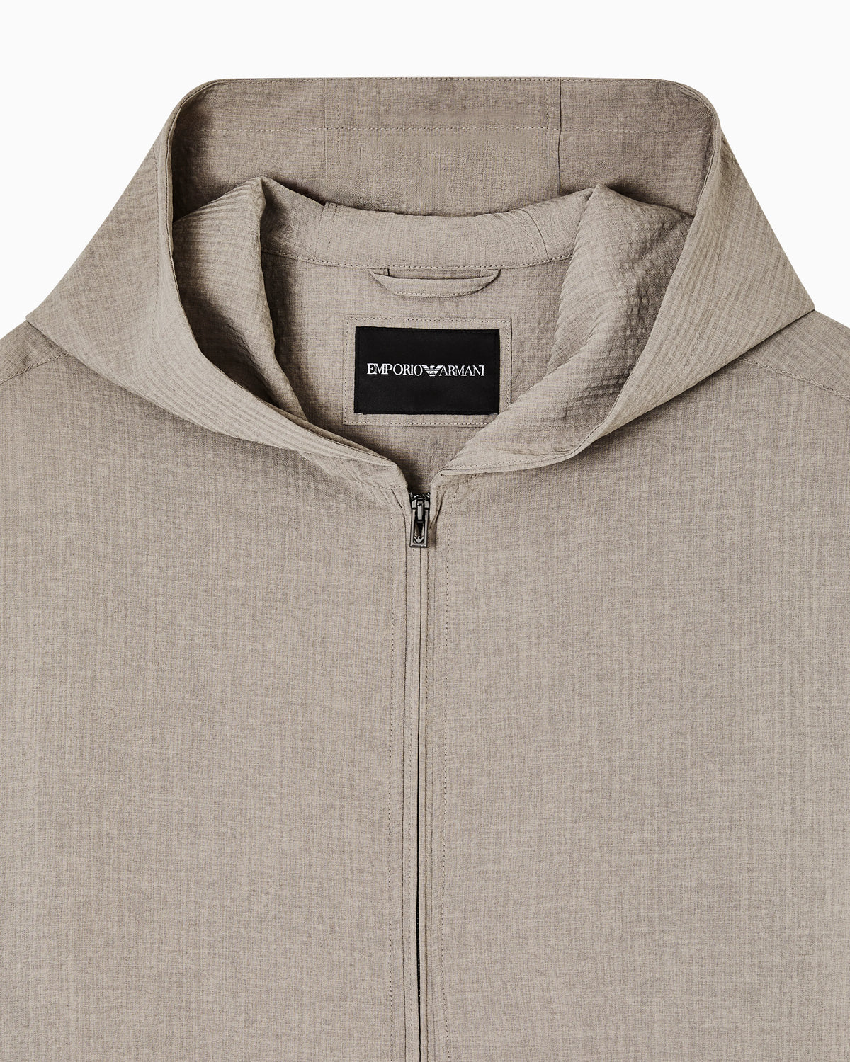 Technical-seersucker fabric hooded blouson