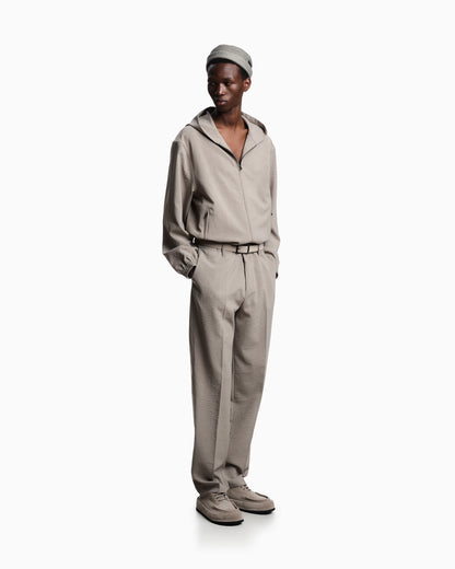 Technical-seersucker fabric hooded blouson
