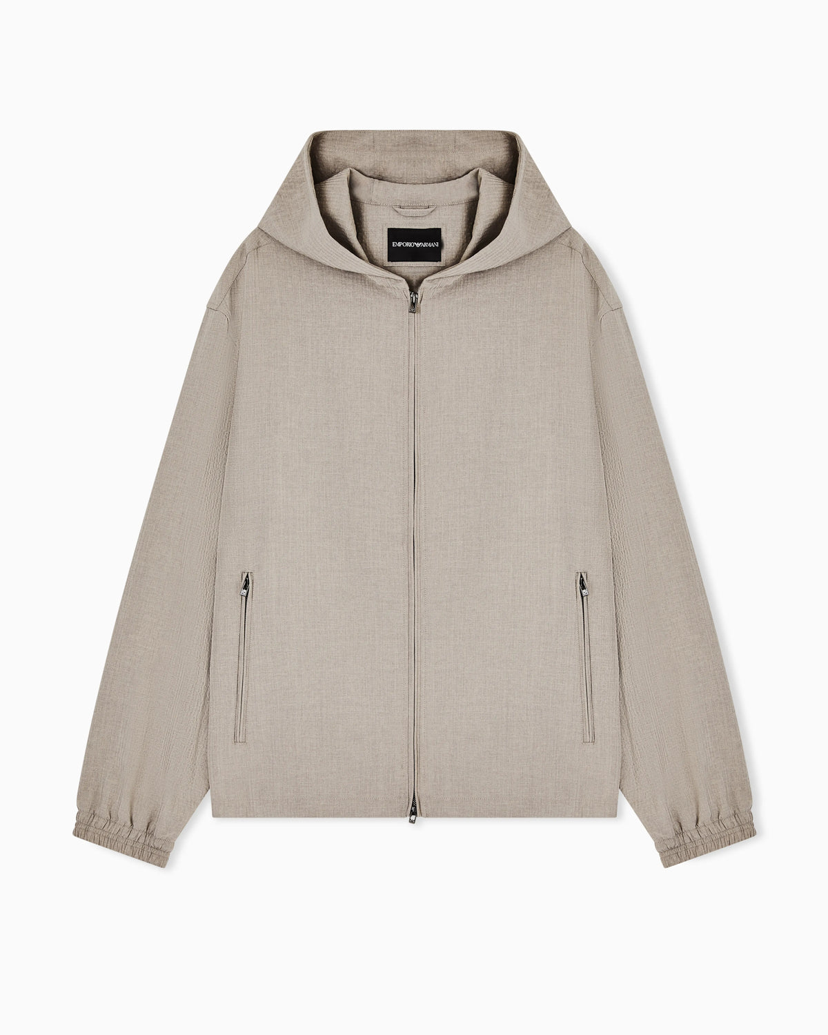Technical-seersucker fabric hooded blouson